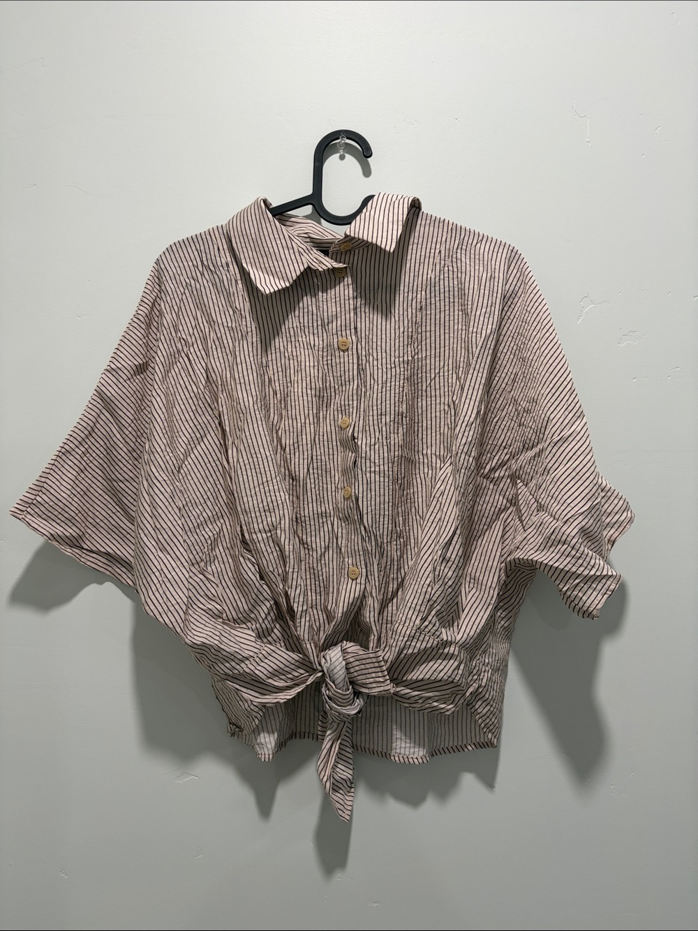 Zara Pink and White Striped Tie-Front Button-Down Shirt